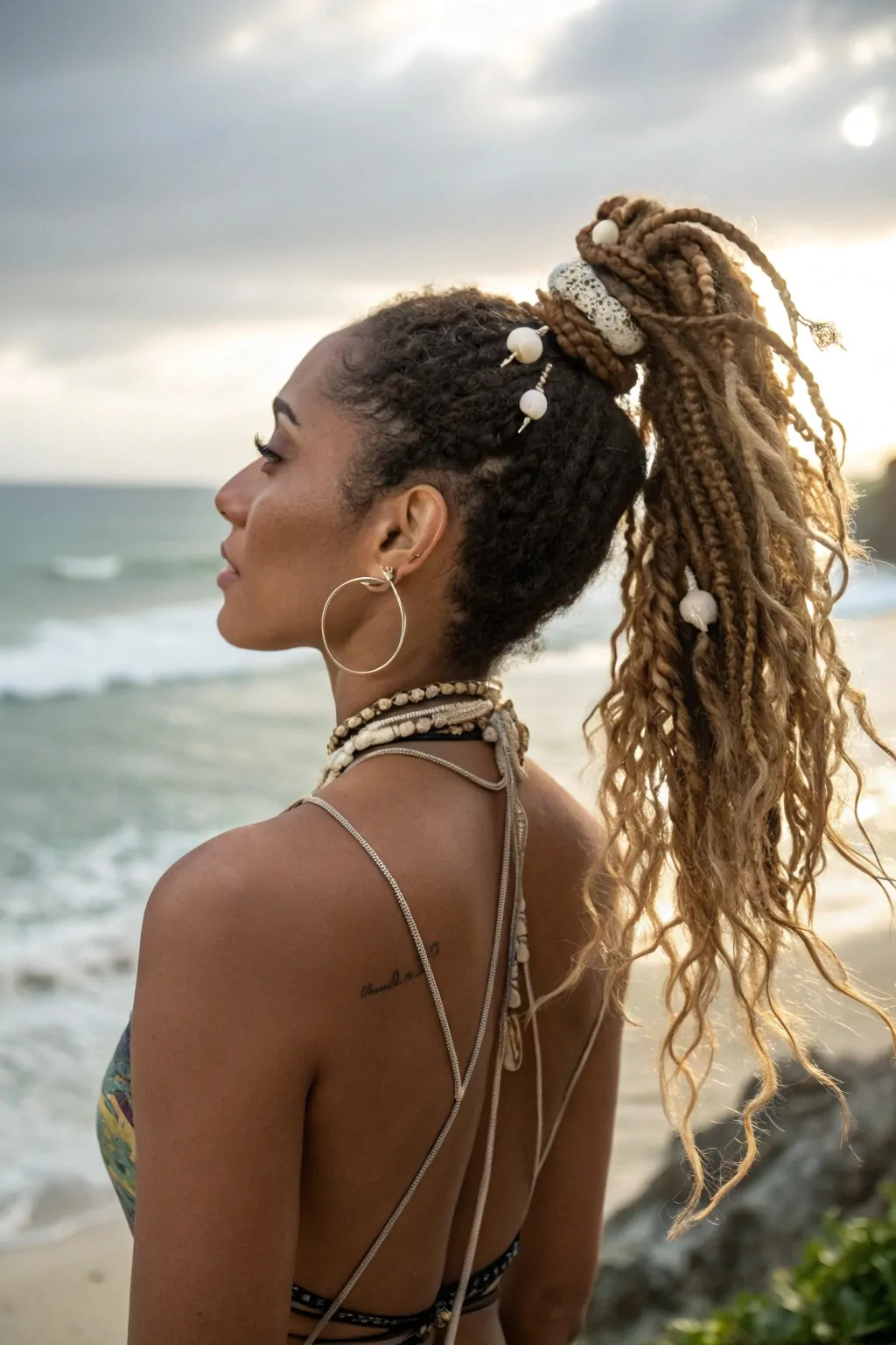 15 Easy Travel Hairstyles for Curly Hair That Save Time and Turn Heads 10 Braided Curly Ponytail with Shell Charms