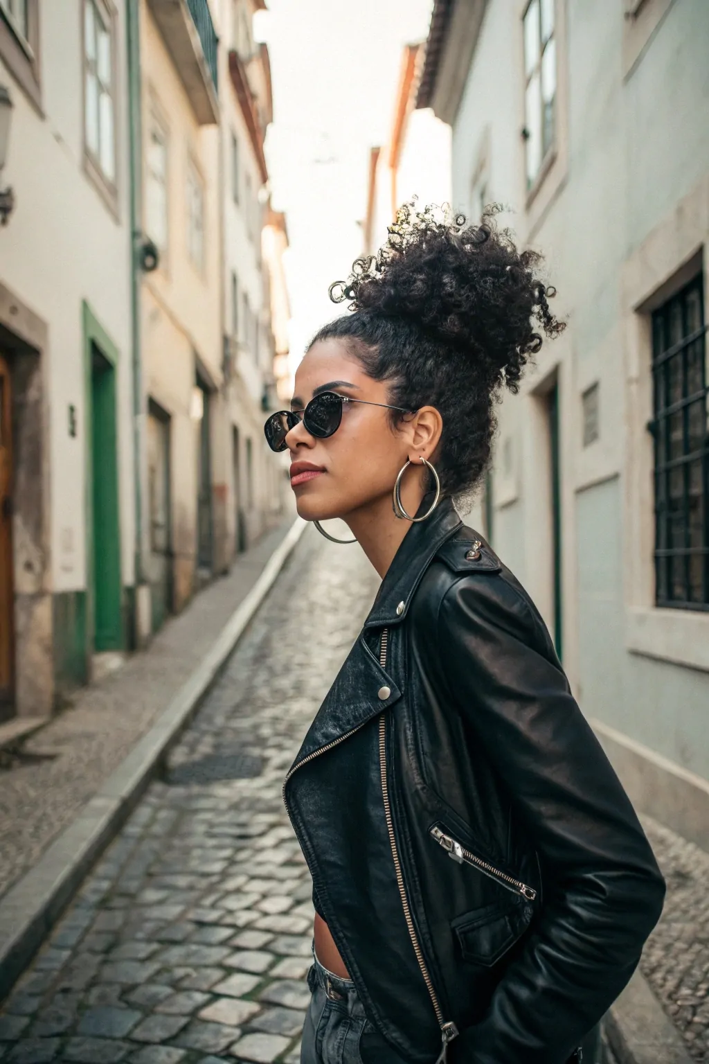15 Easy Travel Hairstyles for Curly Hair That Save Time and Turn Heads 6 Messy Top Knot with Defined Baby Hairs