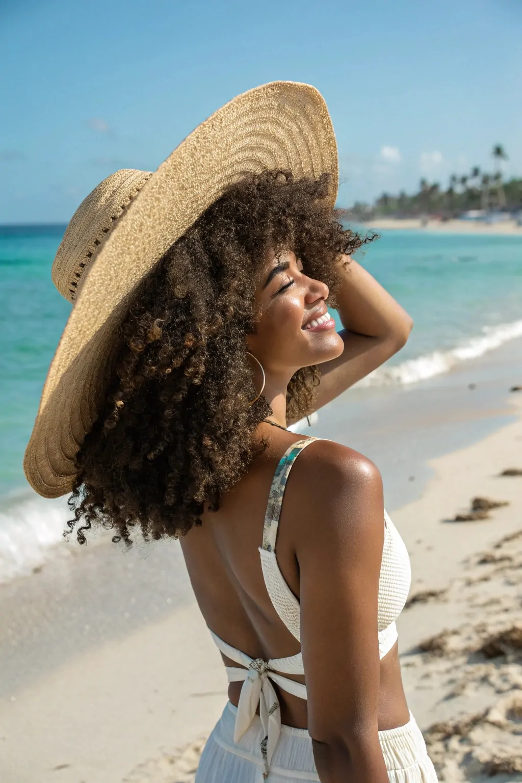 15 Easy Travel Hairstyles for Curly Hair That Save Time and Turn Heads 5 Twist-Out Fro in a Straw Hat